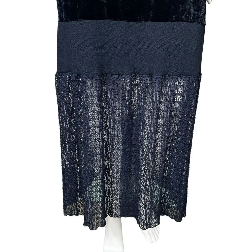 Free People Crushed Velvet Sheer Lace Blue Maxi Dress Large Fairy Witchy Gothic - Picture 9 of 16